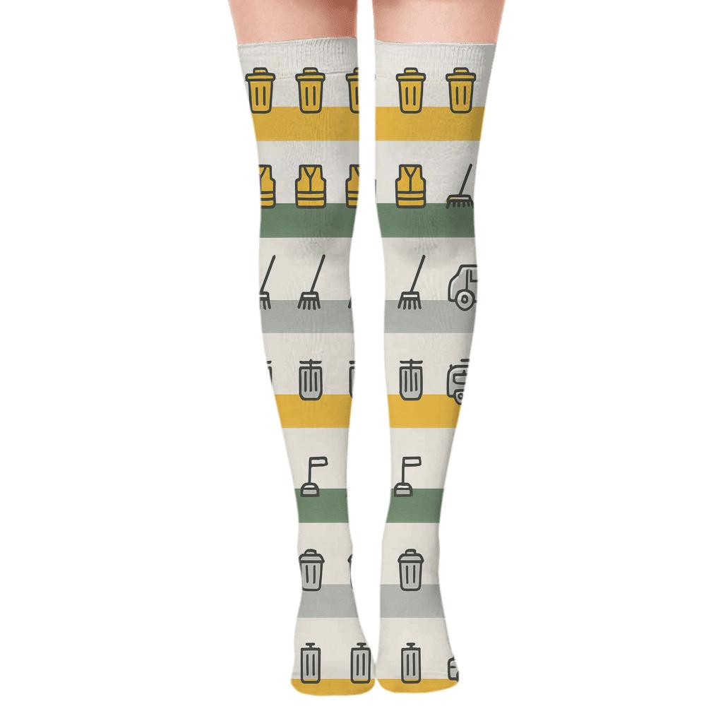 Striped Street Tools Garland Garbage Collector Pattern custom over-the-knee socks