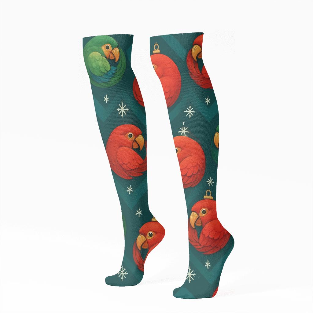 Parrot Christmas Bauble Chevron personalized knee-high socks