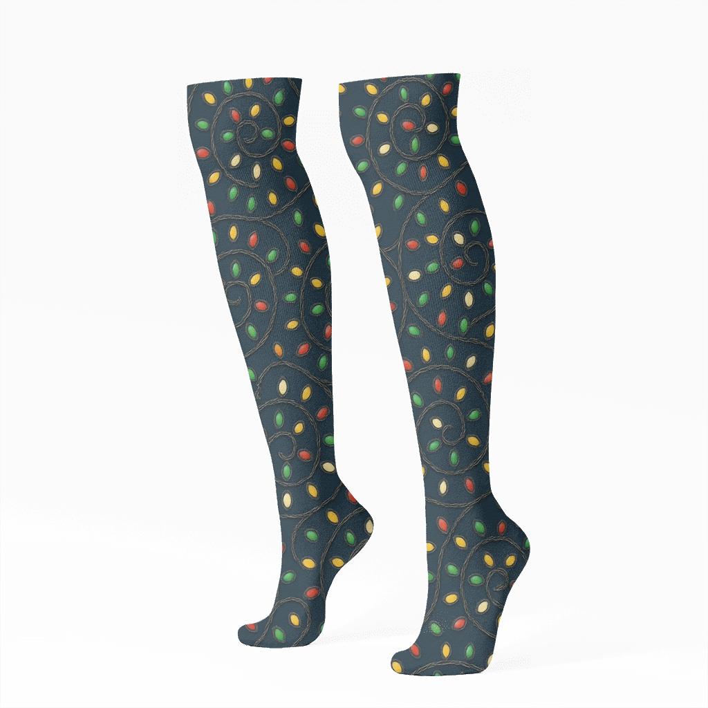 Twinkling Xmas Lights Spiral Constellation trendy patterned knee-high socks