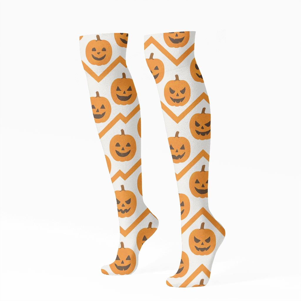 Jack O Lantern Chevron Waves On White Background comfortable cotton knee-high socks
