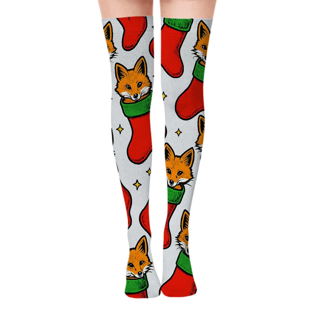 Fox In Stocking Diamond Lattice personalized over-the-knee socks