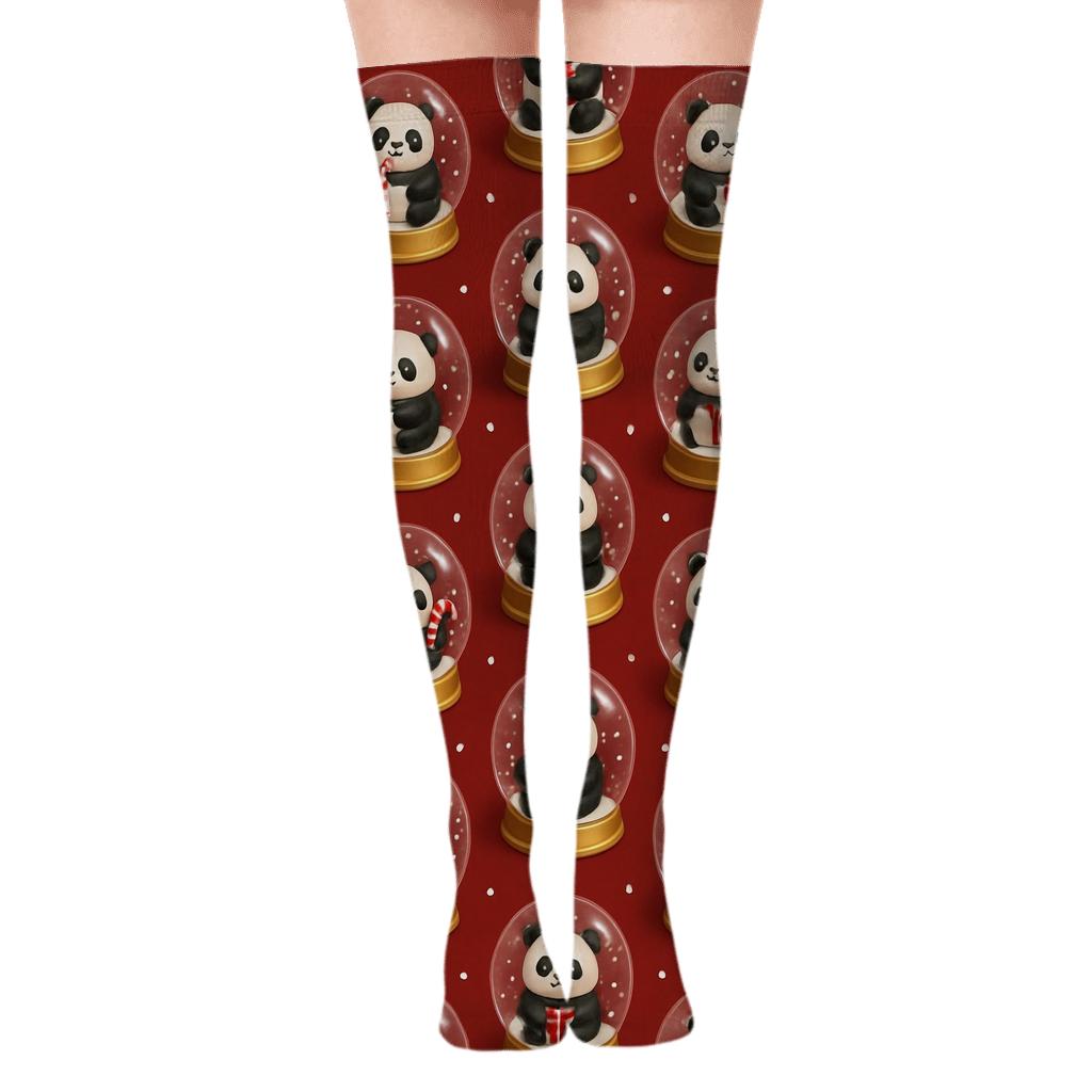Panda Snow Globe Dot Grid trendy patterned over-the-knee socks