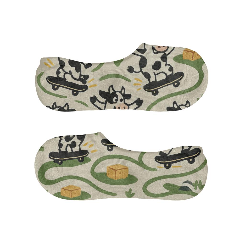 Pasture Parade With Cow Skaters designer printed no-show socks
