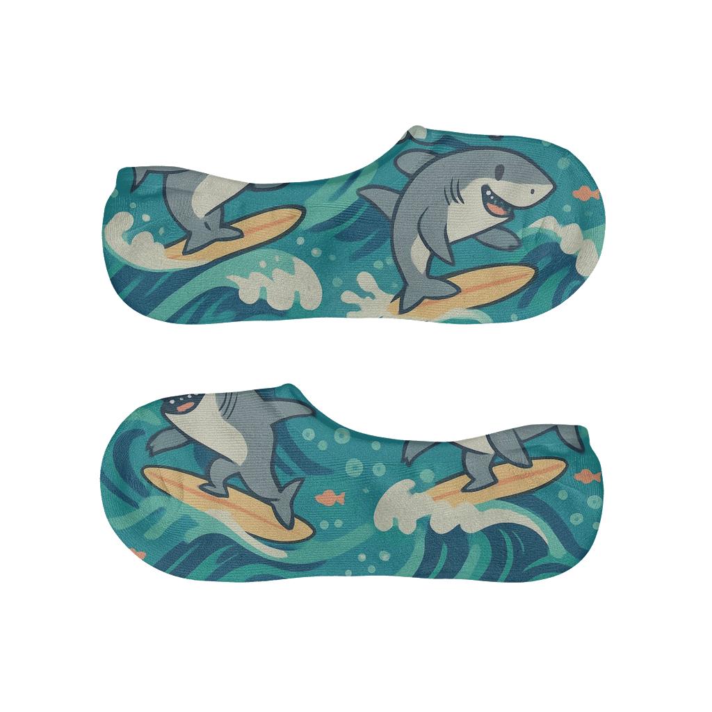 Tidal Parade With Shark Surfers Pattern breathable no-show socks
