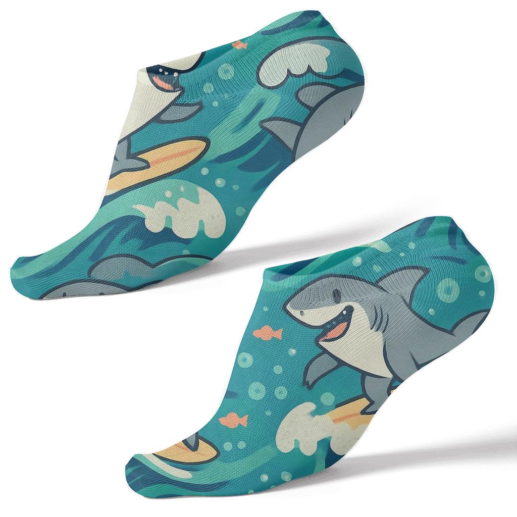 Tidal Parade With Shark Surfers Pattern premium sports ankle socks