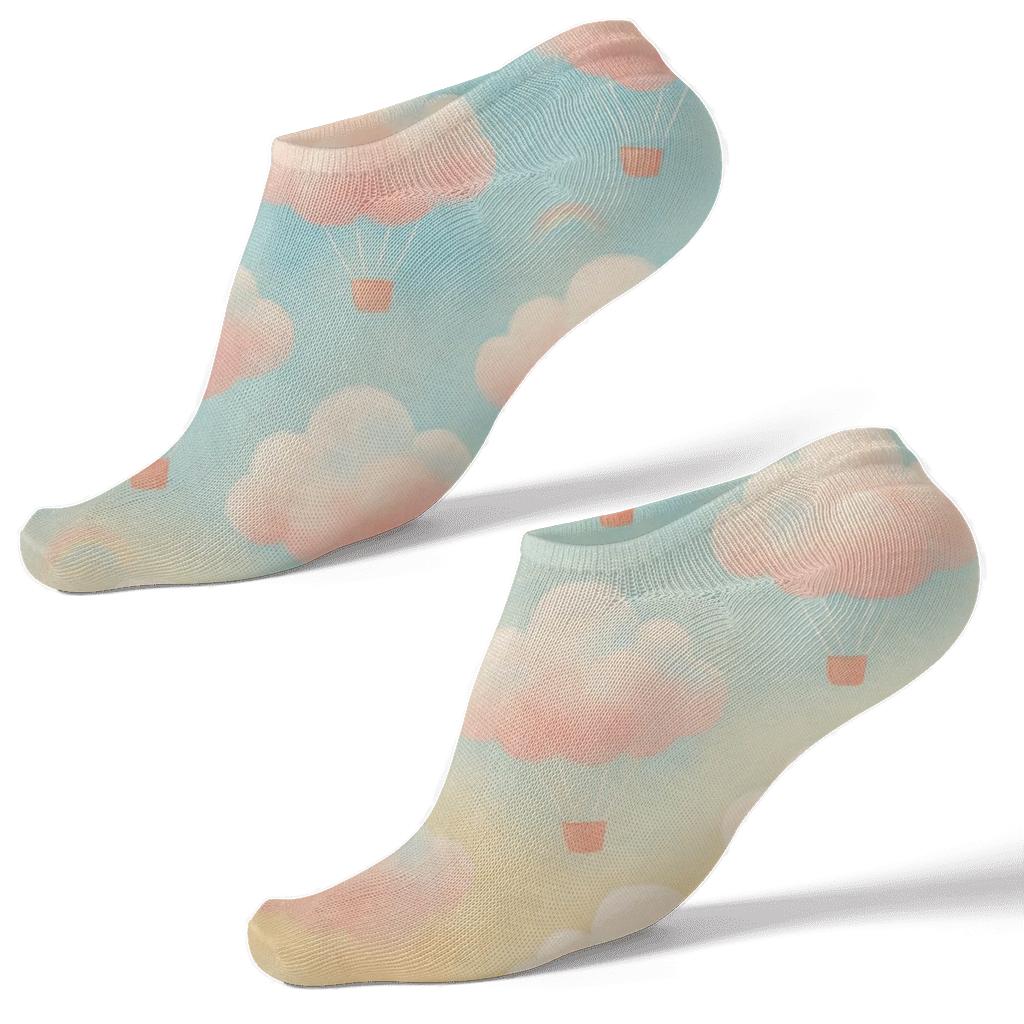 Pastel Thermals With Floating Clouds Balloons designer print ankle socks