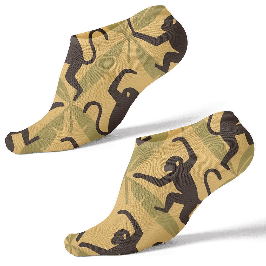 Banana Leaf Lattice With Monkey Silhouette Rhythm personalized ankle socks