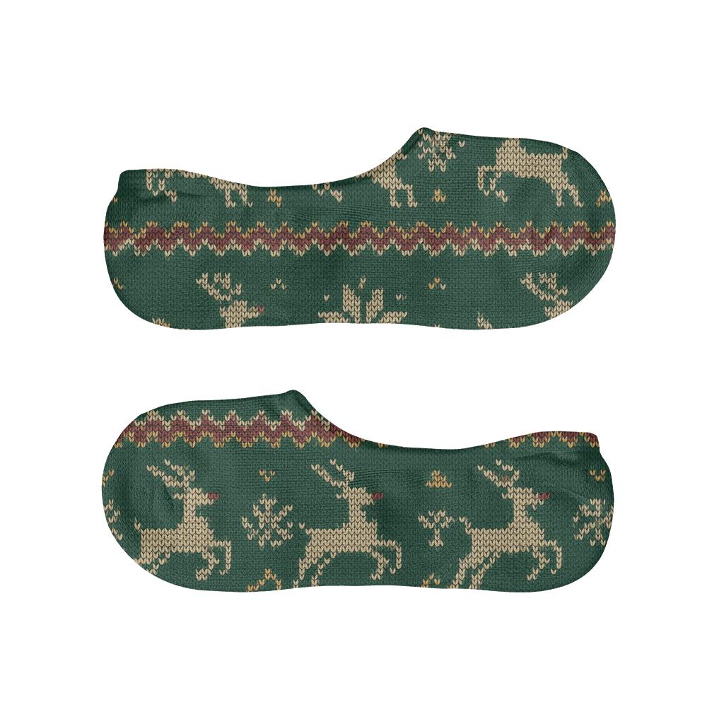 Nordic Snow Trails With Rudolph Motifs personalized no-show socks