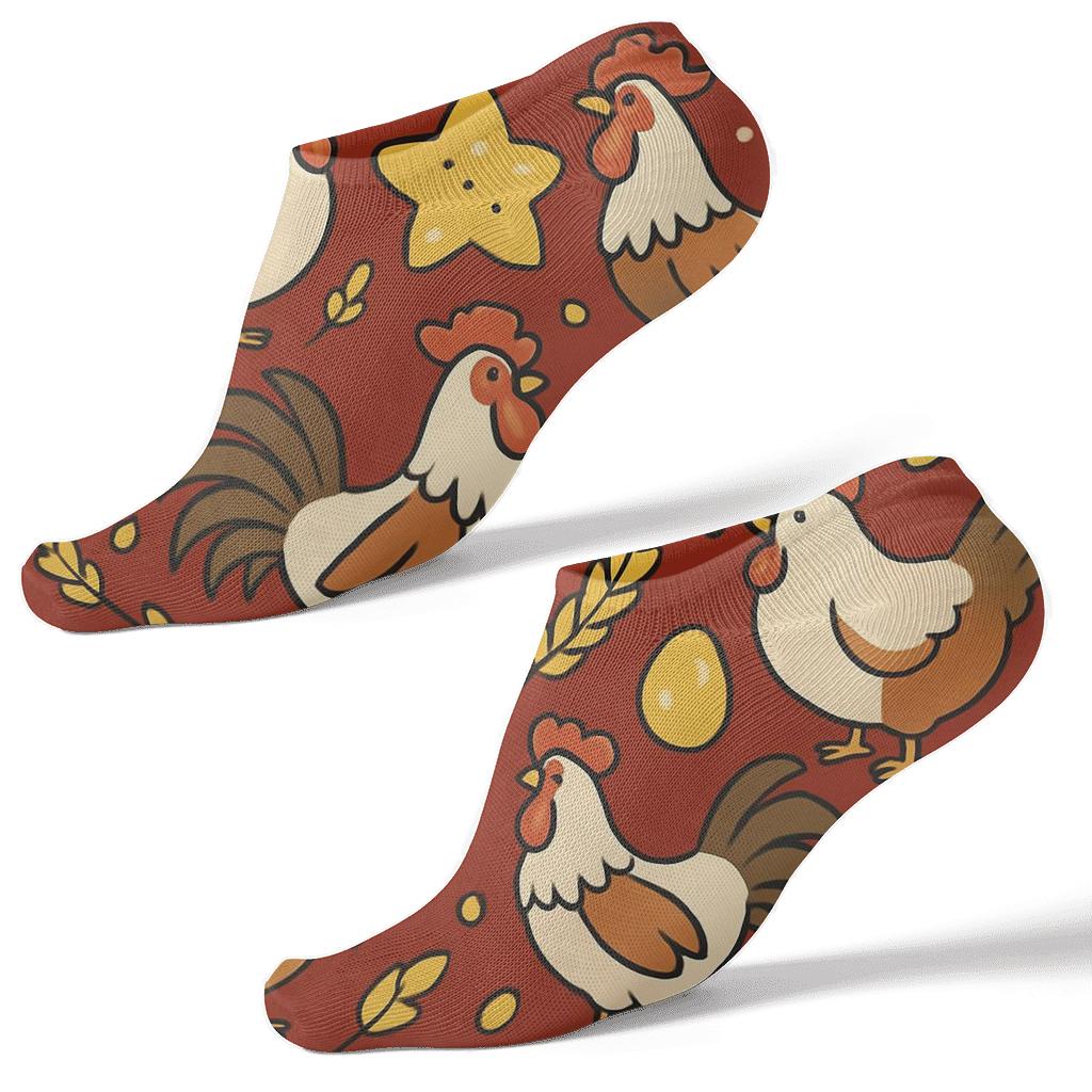 Chicken Starfield Patchwork Pattern unique graphic ankle socks