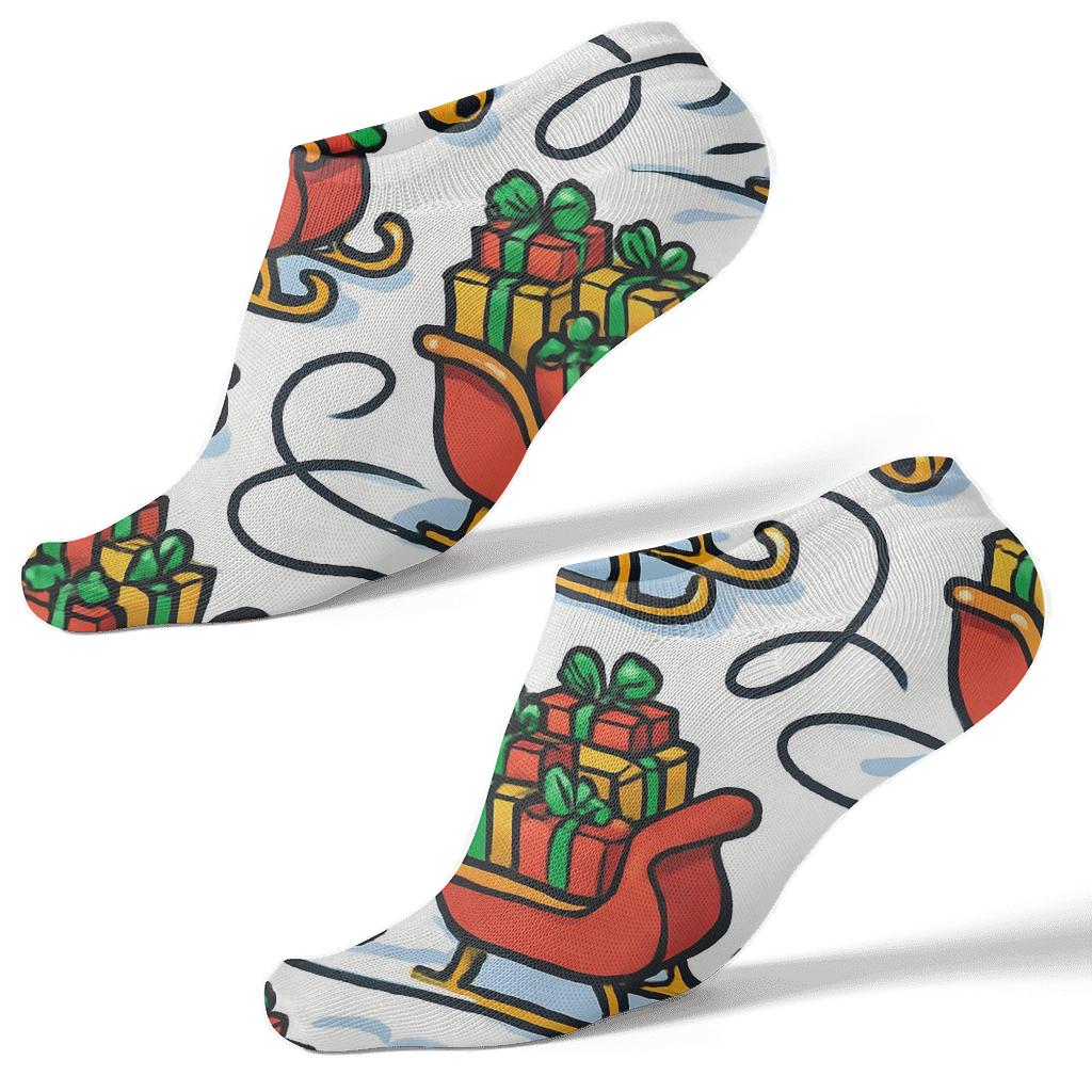 Frosted Gift Trail Pattern Sleigh designer print ankle socks