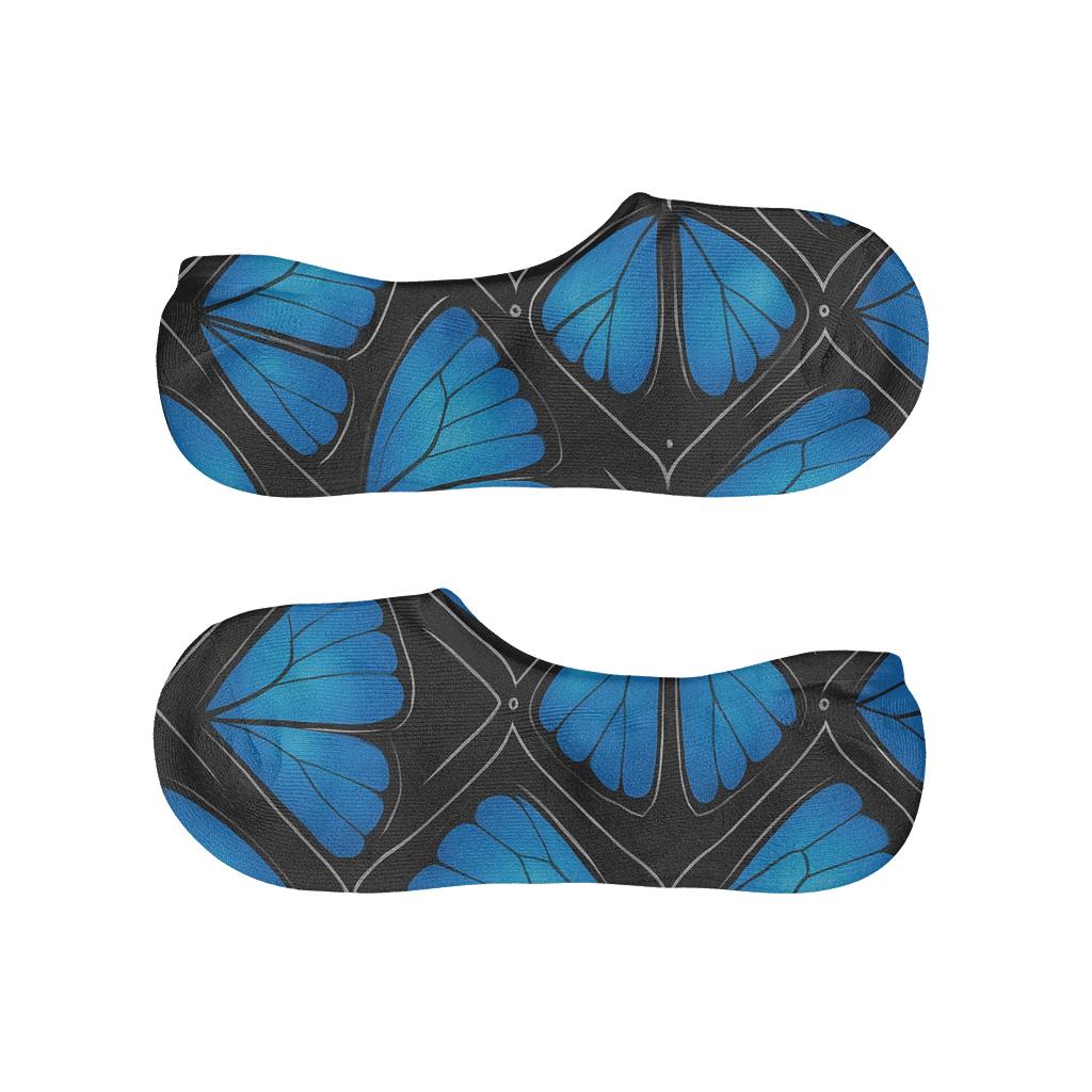 Iridescent Blue Morpho Wing Lattice On Midnight anti-slip no-show socks