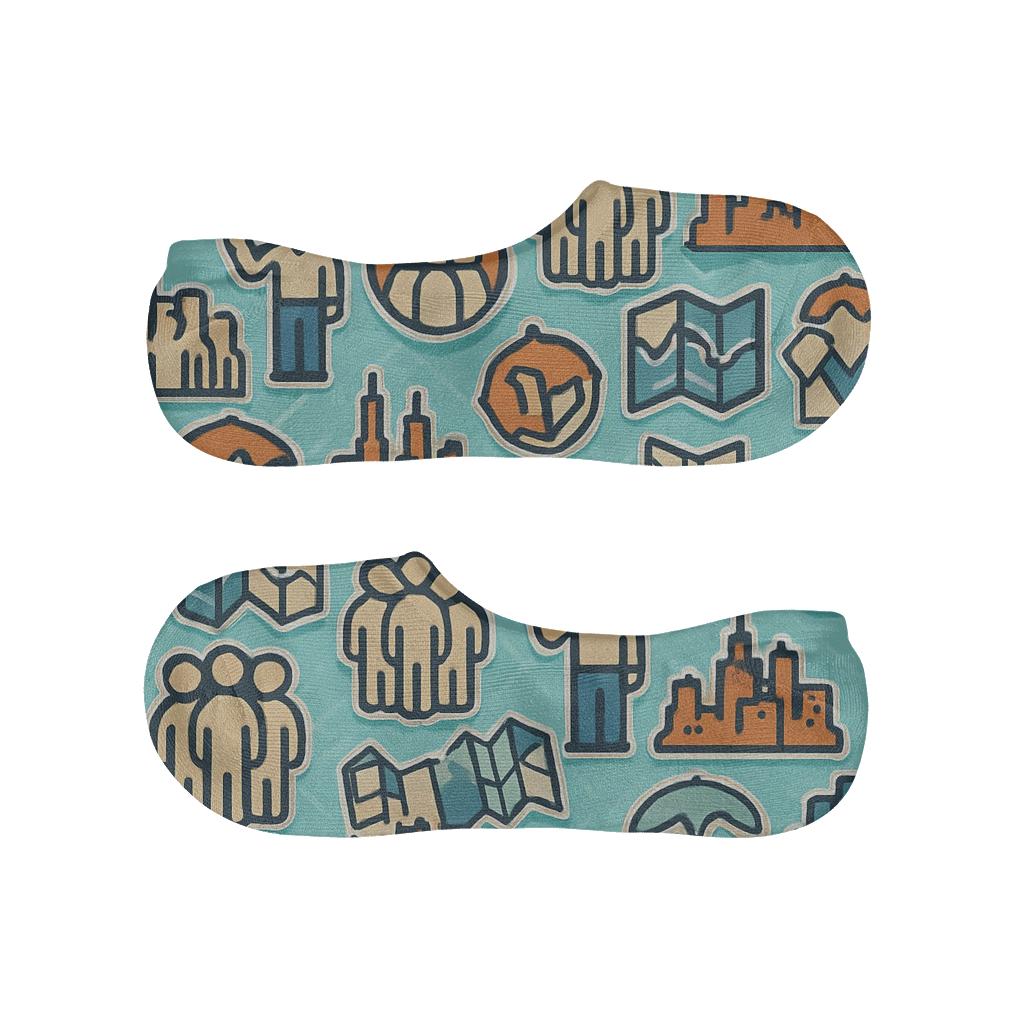 Skyline Map Mosaic With Tour Guide Icons low cut no-show socks