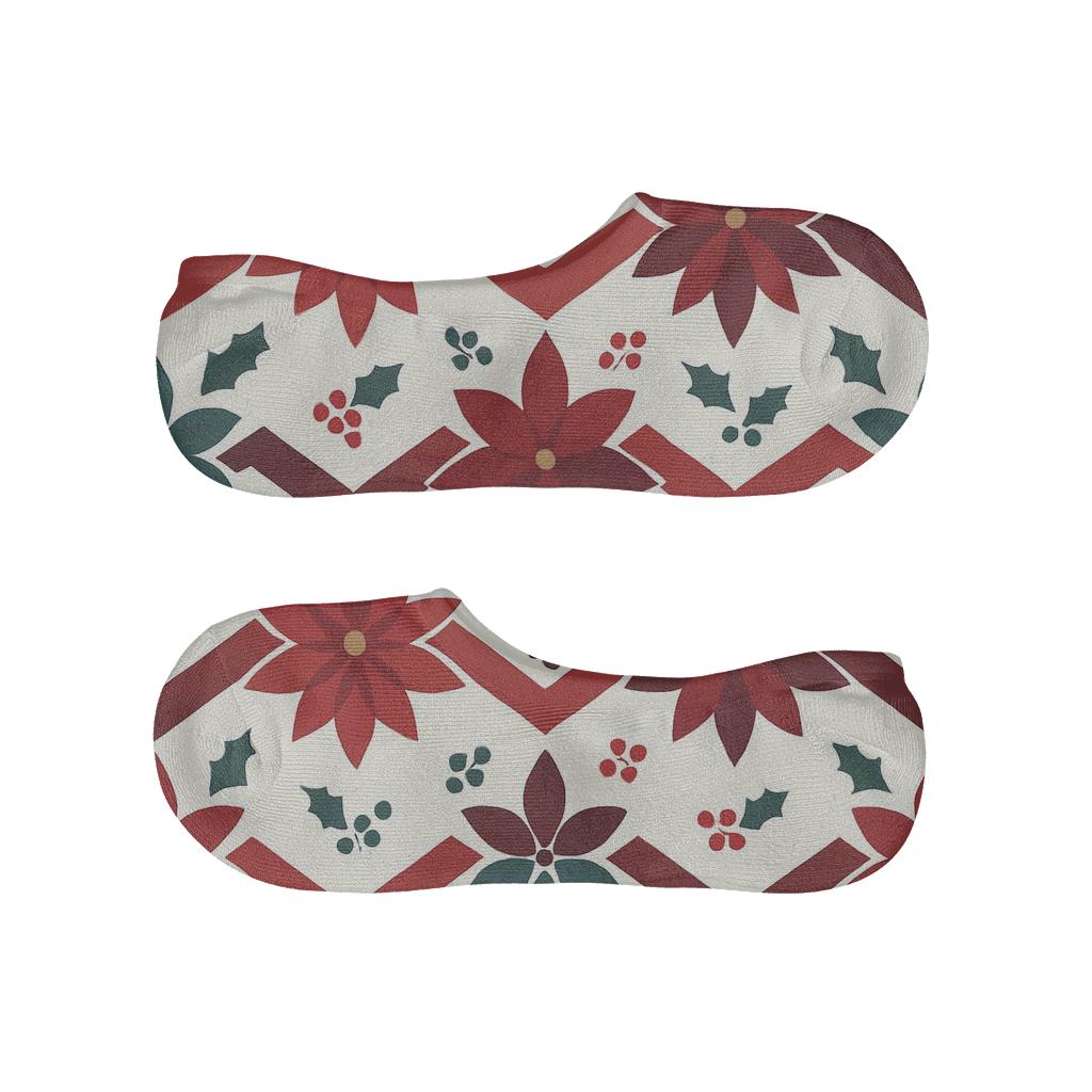 Ivory Ground Poinsettia Bract Chevron With Holly Scatter personalized invisible socks