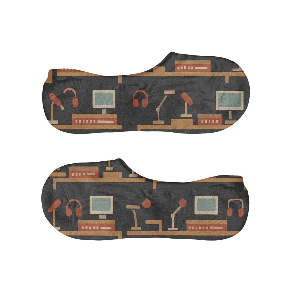 Radio Host Studio Skyline Wrap designer print no-show socks