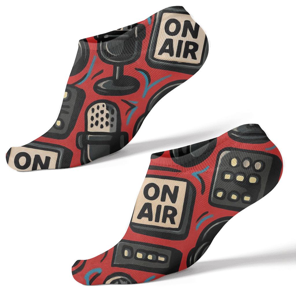 Signal Grid With Radio Host Icons designer print ankle socks