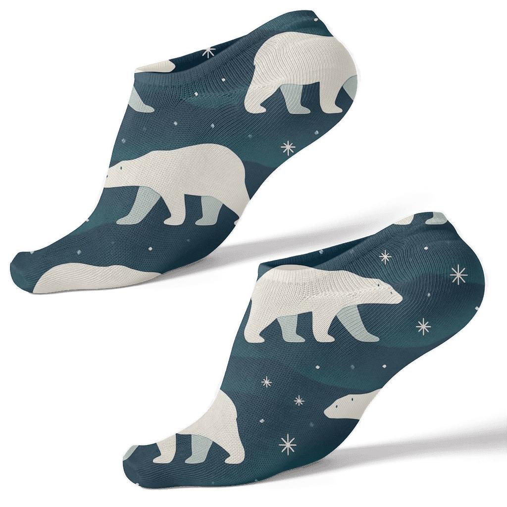 Aurora Drift Grid With Polar Bear Silhouettes unique graphic ankle socks