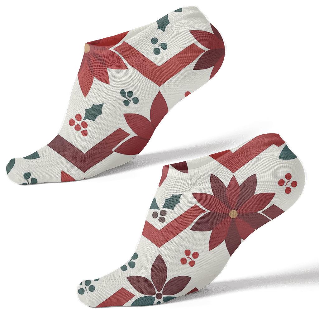 Ivory Ground Poinsettia Bract Chevron With Holly Scatter comfortable cotton ankle socks