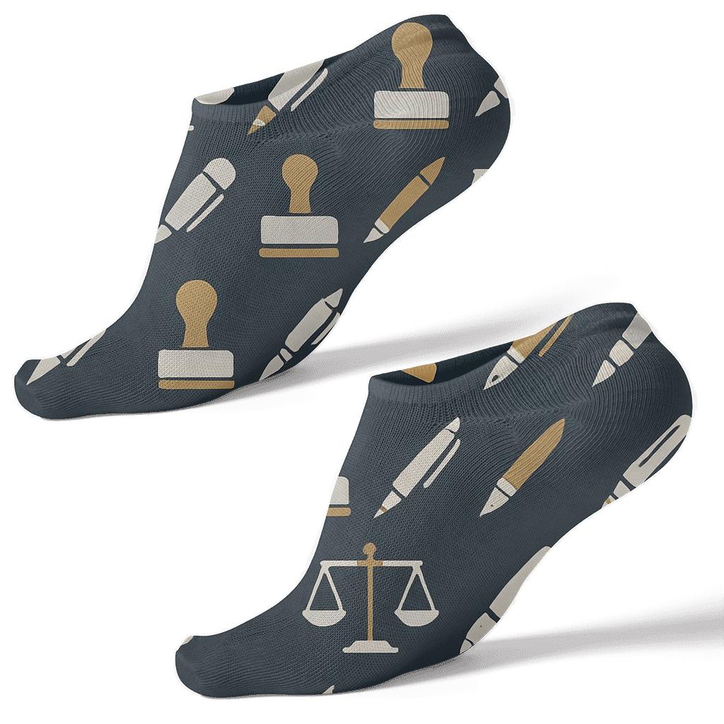 Scales And Stamps Pattern With Court Clerk Energy unique graphic ankle socks