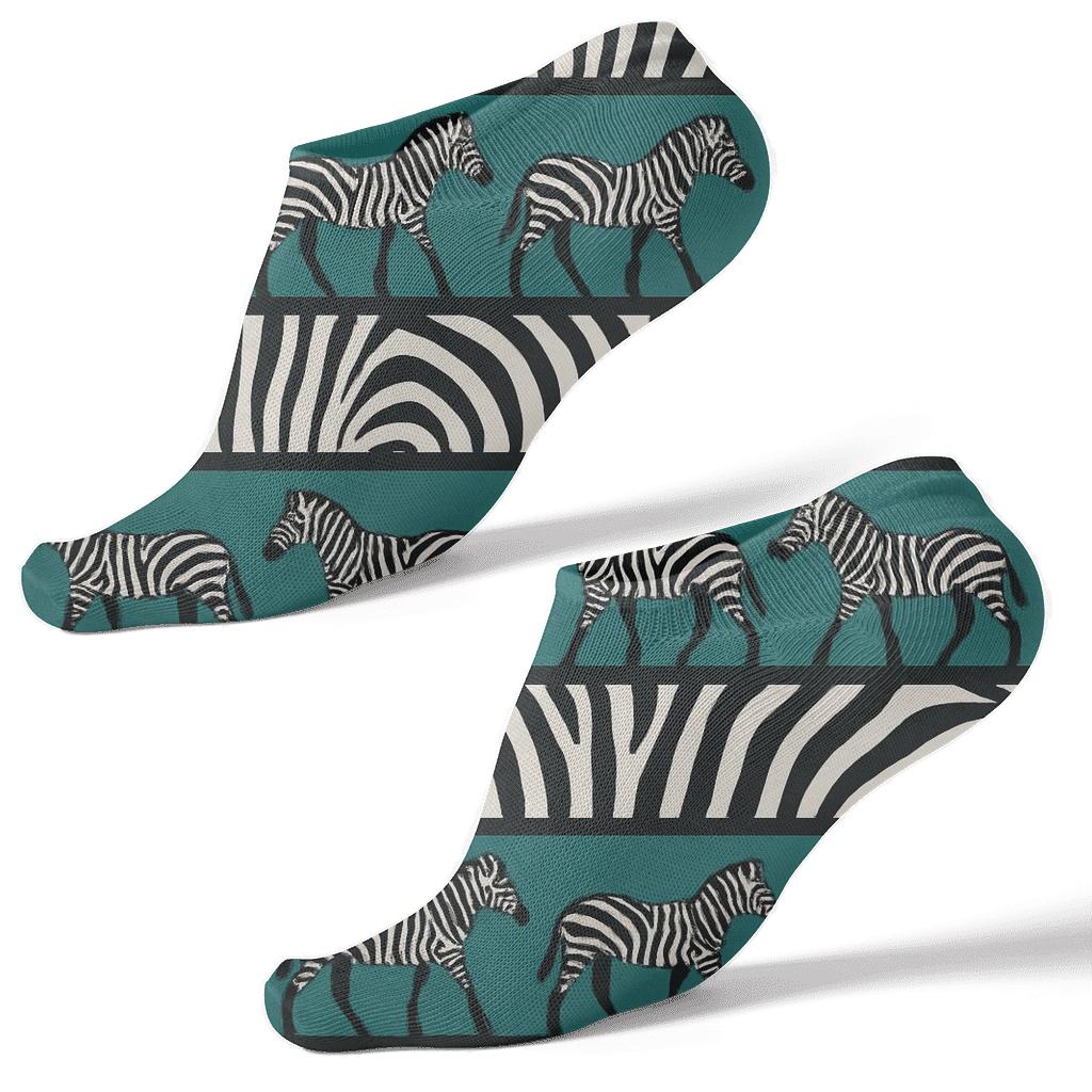 Zebra Crossing Silhouette Bands On Deep Teal personalized ankle socks