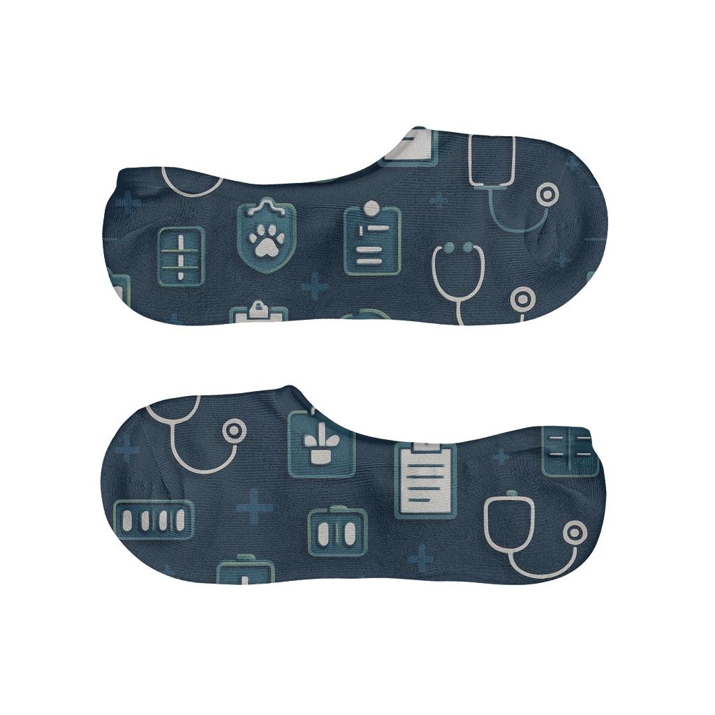 Veterinary Technician Night Shift Icons Tiled Pattern custom no-show socks