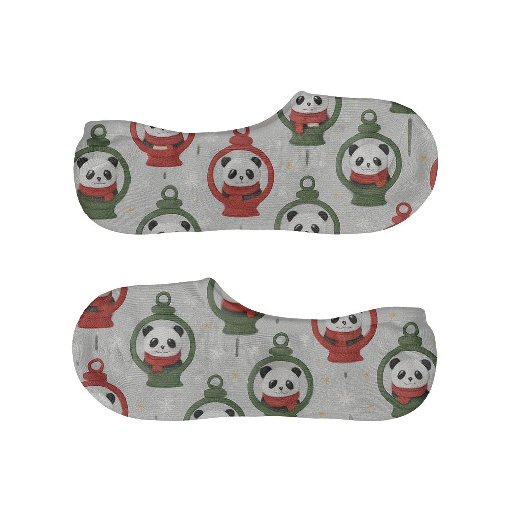 Panda Christmas Lantern Stripe personalized no-show socks