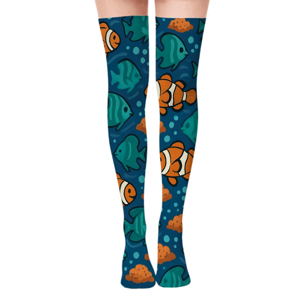 Coral Garden With Fish Mosaic Tides trendy patterned over-the-knee socks