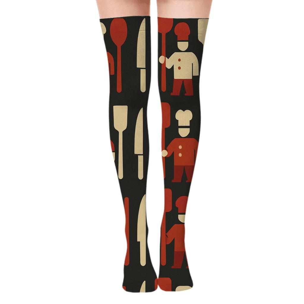 Chef-Inspired Kitchen Rhythm Grid stylish fashion over-the-knee socks