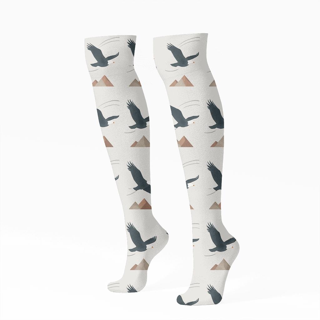 High Altitude Wind Currents Eagle-Themed Grid unique graphic knee-high socks