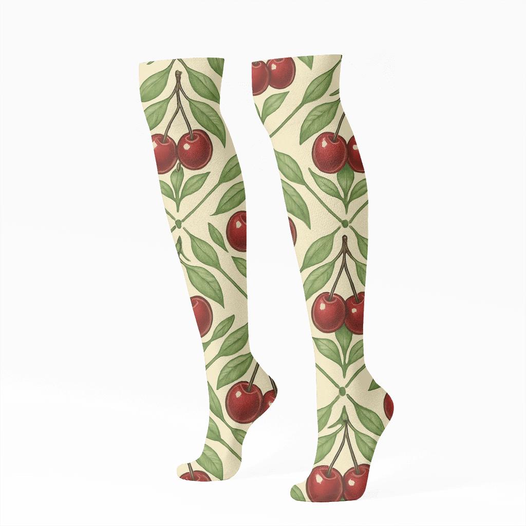 Orchard Lattice With Cherry Medallions premium sports knee-high socks
