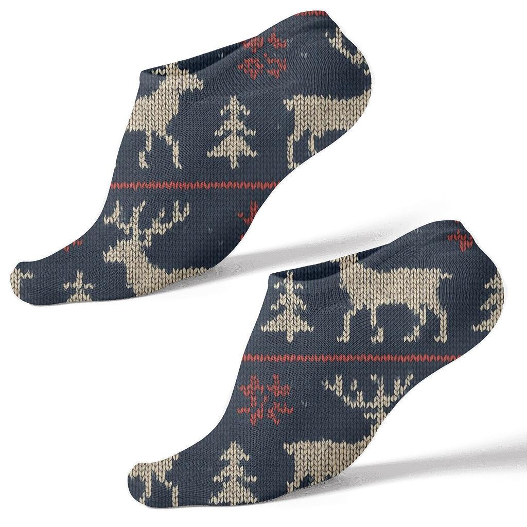 Christmas Nordic Reindeer Band On Midnight Knit stylish athletic ankle socks
