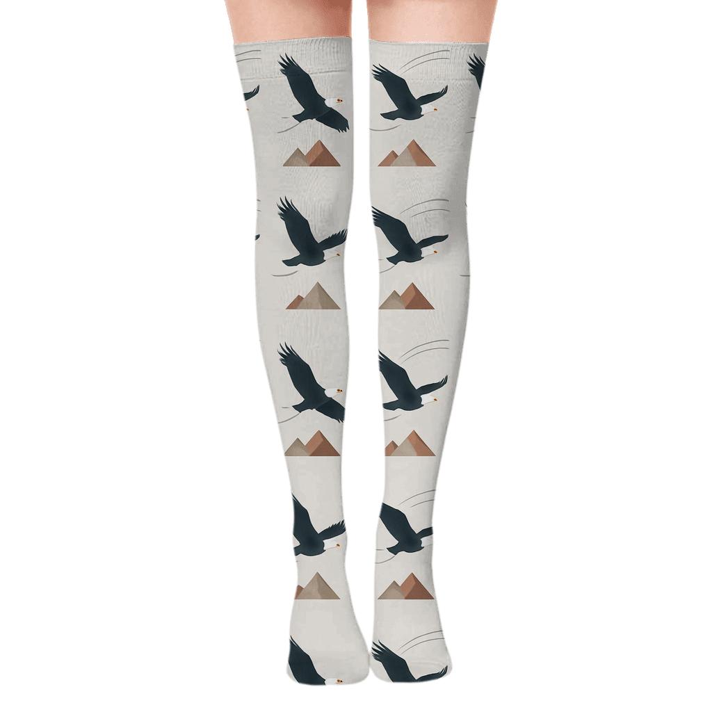 High Altitude Wind Currents Eagle-Themed Grid stylish fashion over-the-knee socks