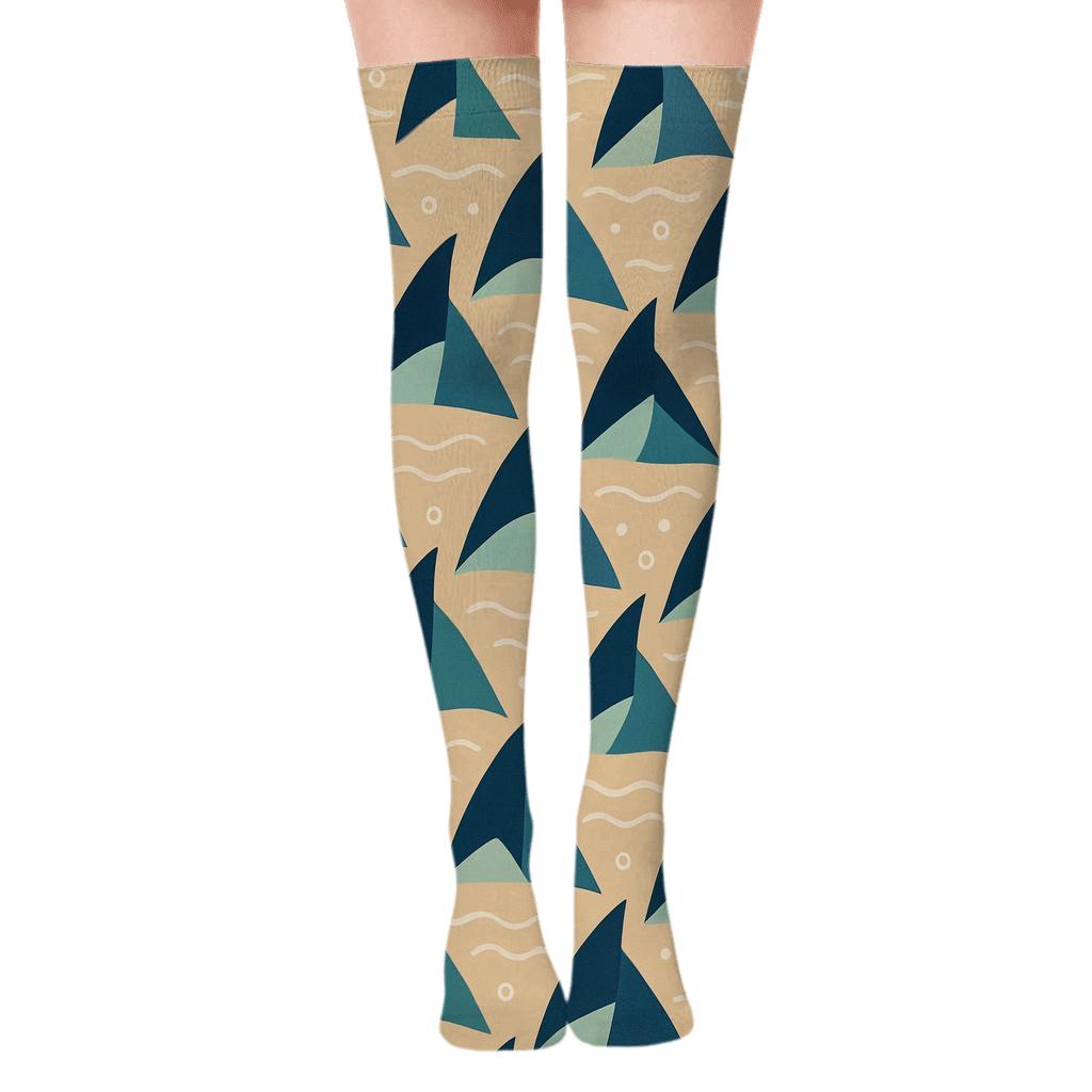 Tessellated Surf Fins With Shark Rhythm unique graphic over-the-knee socks