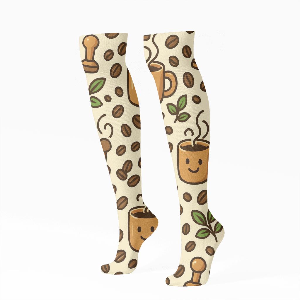 Steam Swirl Grid With Barista Rhythm designer print knee-high socks