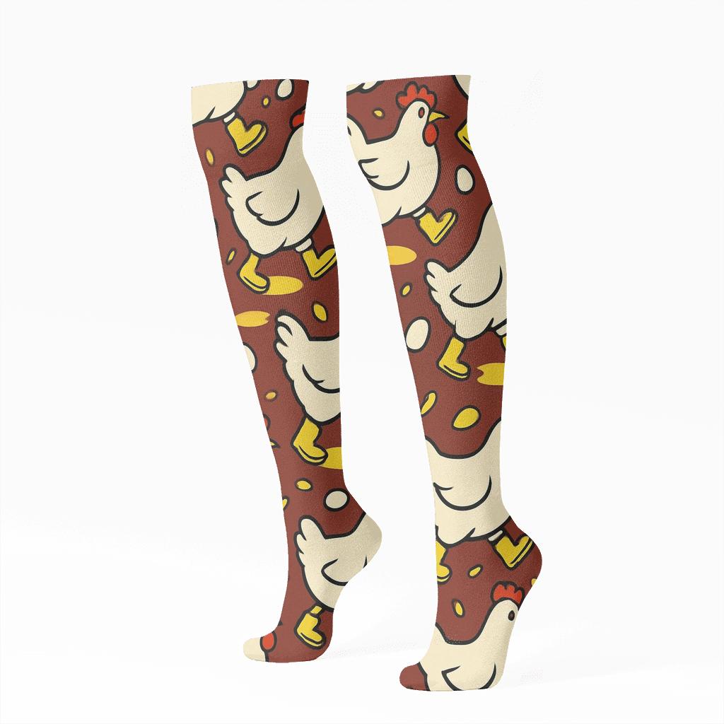 Rain Boot Parade With Chicken Friends unique graphic knee-high socks