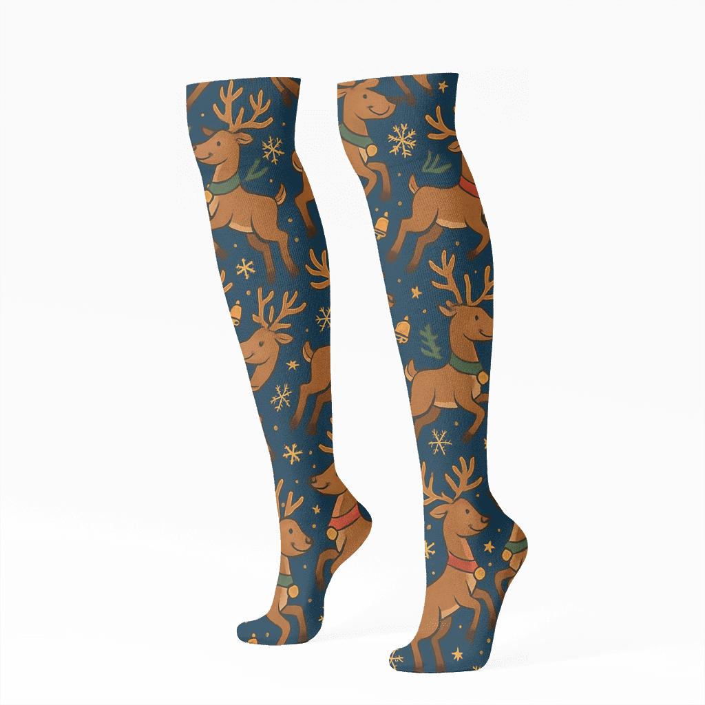 Snowbound Antler Lattice With Rudolph Glow comfortable cotton knee-high socks