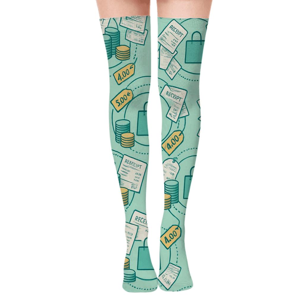 Receipt Orbit Mosaic Pattern Cashier Edition Over-the-Knee Socks