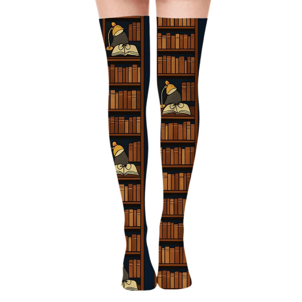 Whispering Stacks Night Grid Librarian premium cozy over-the-knee socks