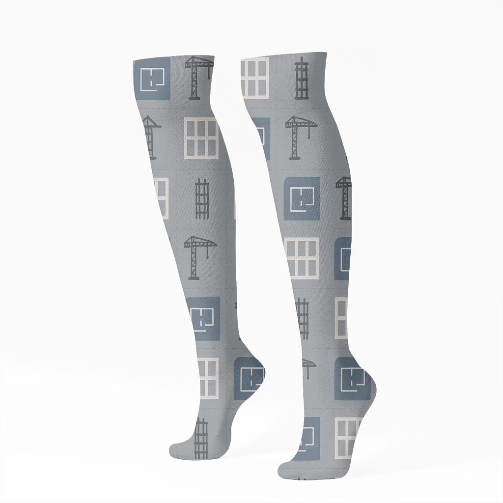 Civil Engineer Blueprint Lattice Skyline designer print knee-high socks
