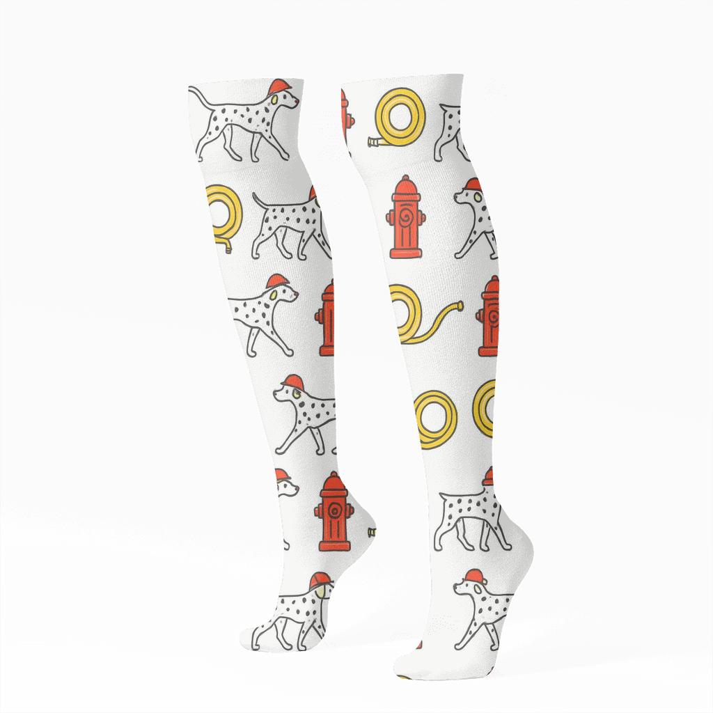 Dalmatian Parade With Fire Fighter Icons comfortable cotton knee-high socks