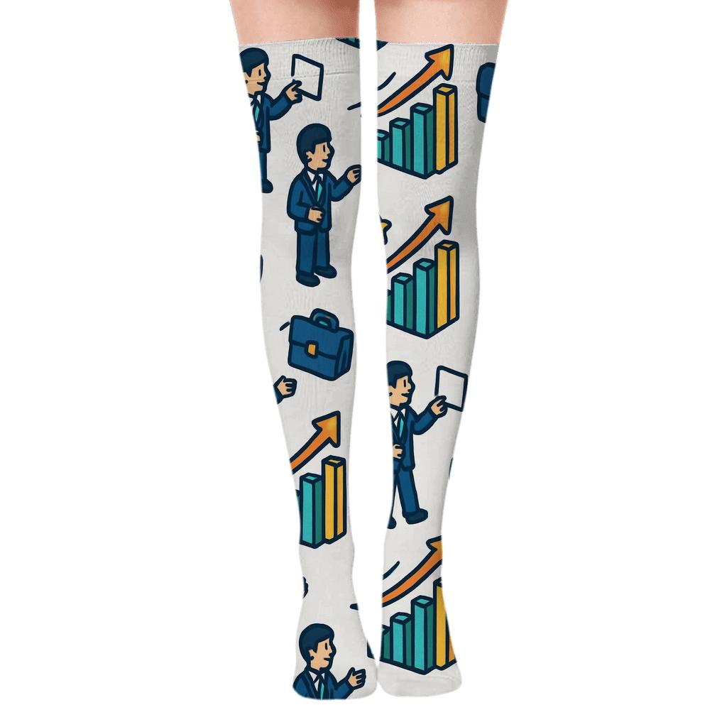 Dynamic Deal Flow Salesperson Pattern Grid designer print over-the-knee socks