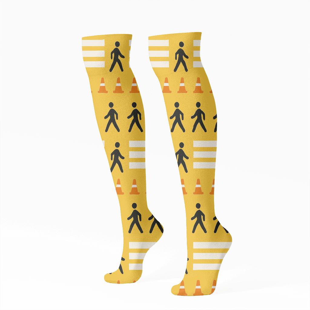 Signal Stripe Parade With Crossing Guard Motifs custom knee-high socks