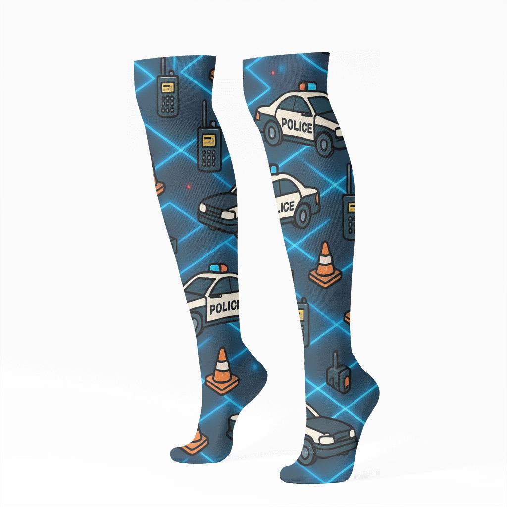 Street Grid Patrol Pattern Police Officer Edition premium sports knee-high socks