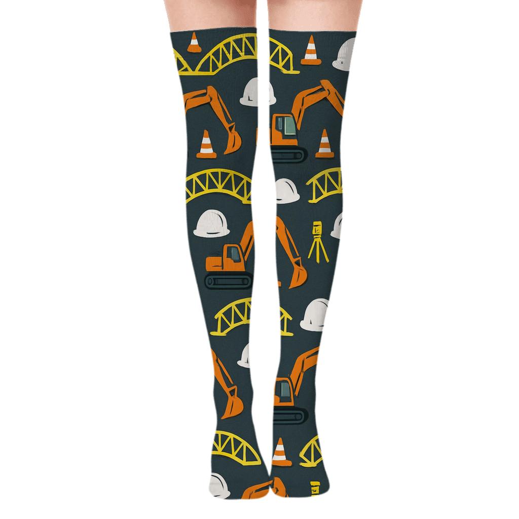 Bridge Rhythm With Civil Engineer Icons trendy patterned over-the-knee socks