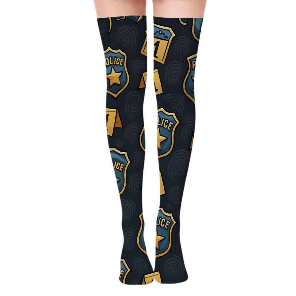 Police detective Badge Night Grid Over-the-Knee Socks