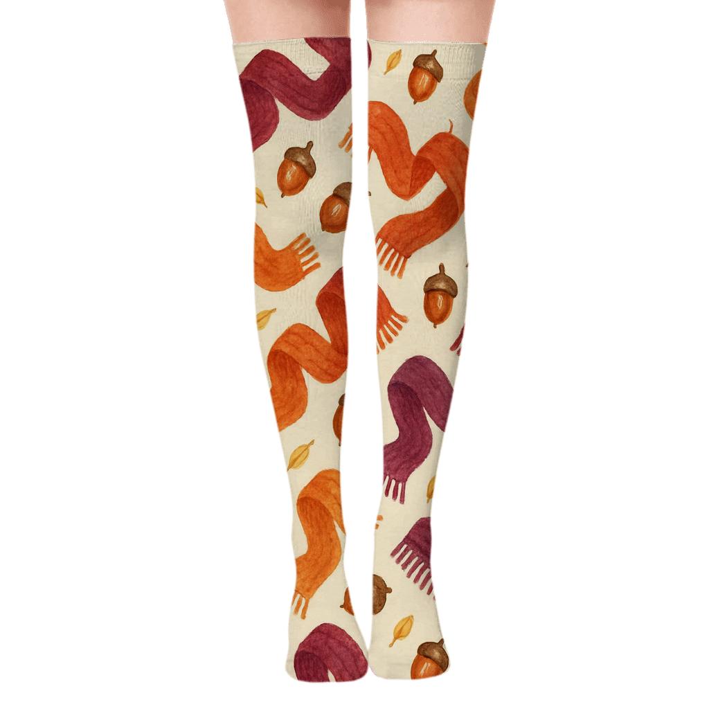 Cranberry Acorn And Scarf Drift premium cozy over-the-knee socks