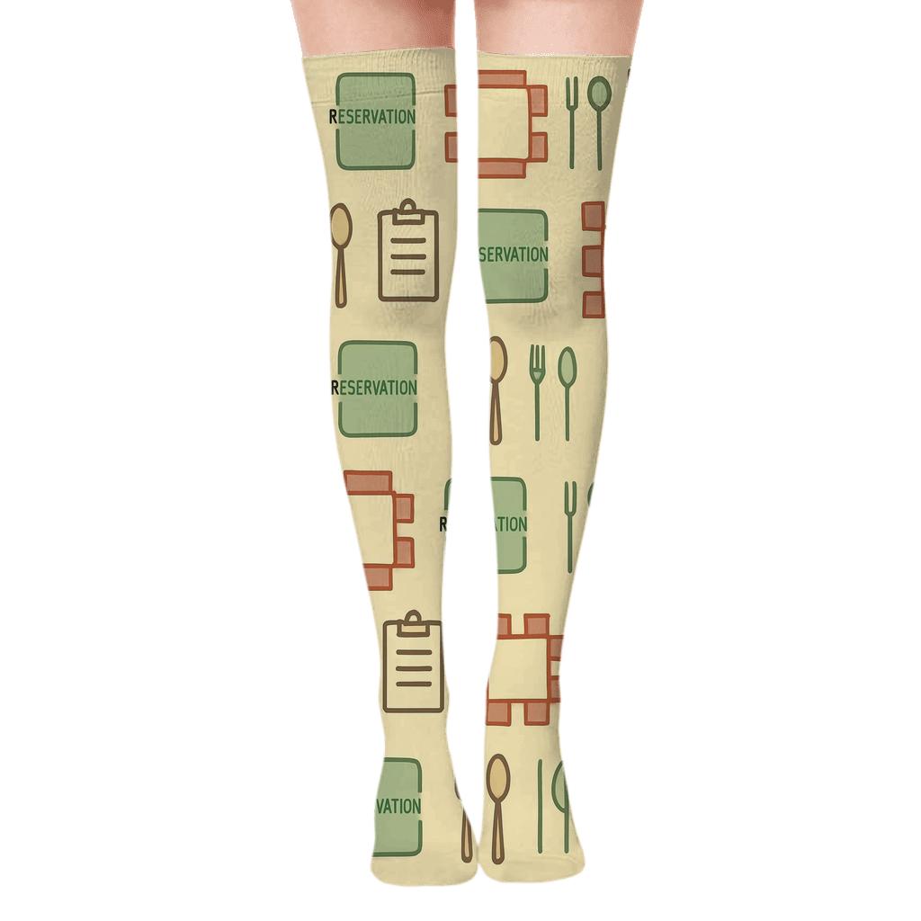 Service Icons Pattern For Restaurant Manager Essentials custom over-the-knee socks