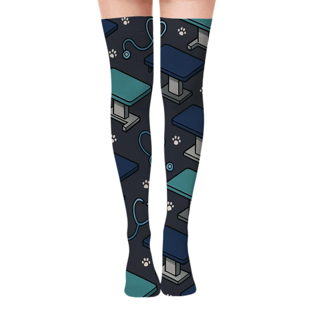 Veterinary Technician Night Shift Paw Rhythm soft everyday over-the-knee socks