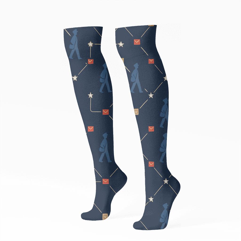Star Route Grid With Postal Worker Icons premium sports knee-high socks