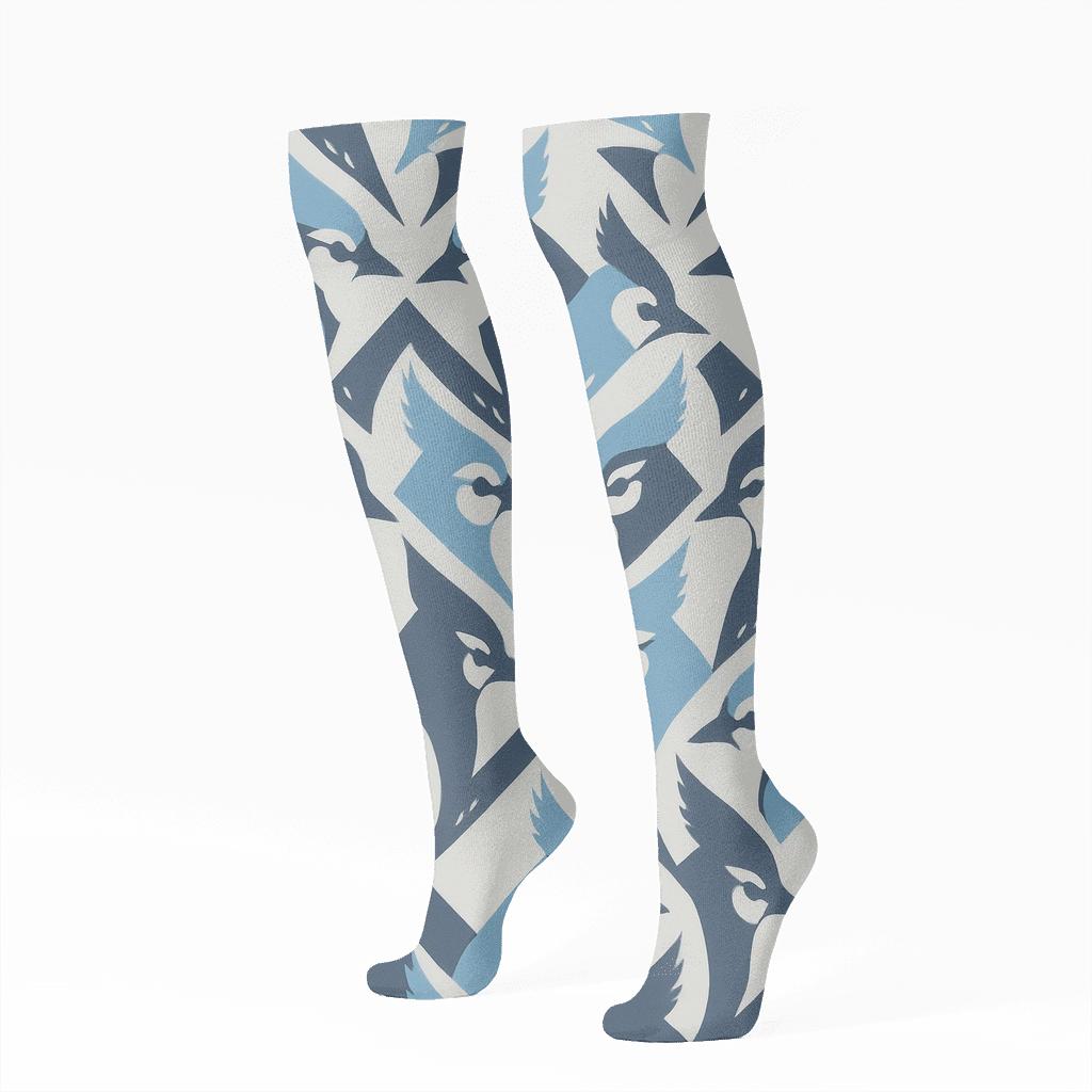 Blue Jay Crest Chevron On Soft Gray soft everyday knee-high socks