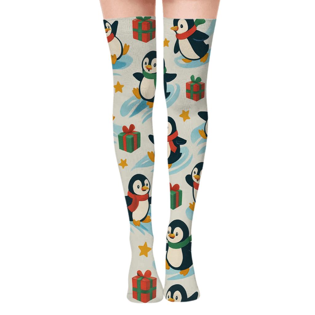 Snowy Penguin Gift Box Scatter soft everyday over-the-knee socks